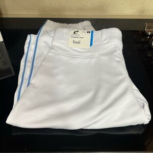 Champro White Baseball Pants BP10 with Light Blue Stripe Adult Large